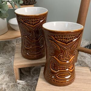 Vintage Daga Hawaii Maui Lu Luau Kihei Maui Tiki Tumbler Cup Set Of Two